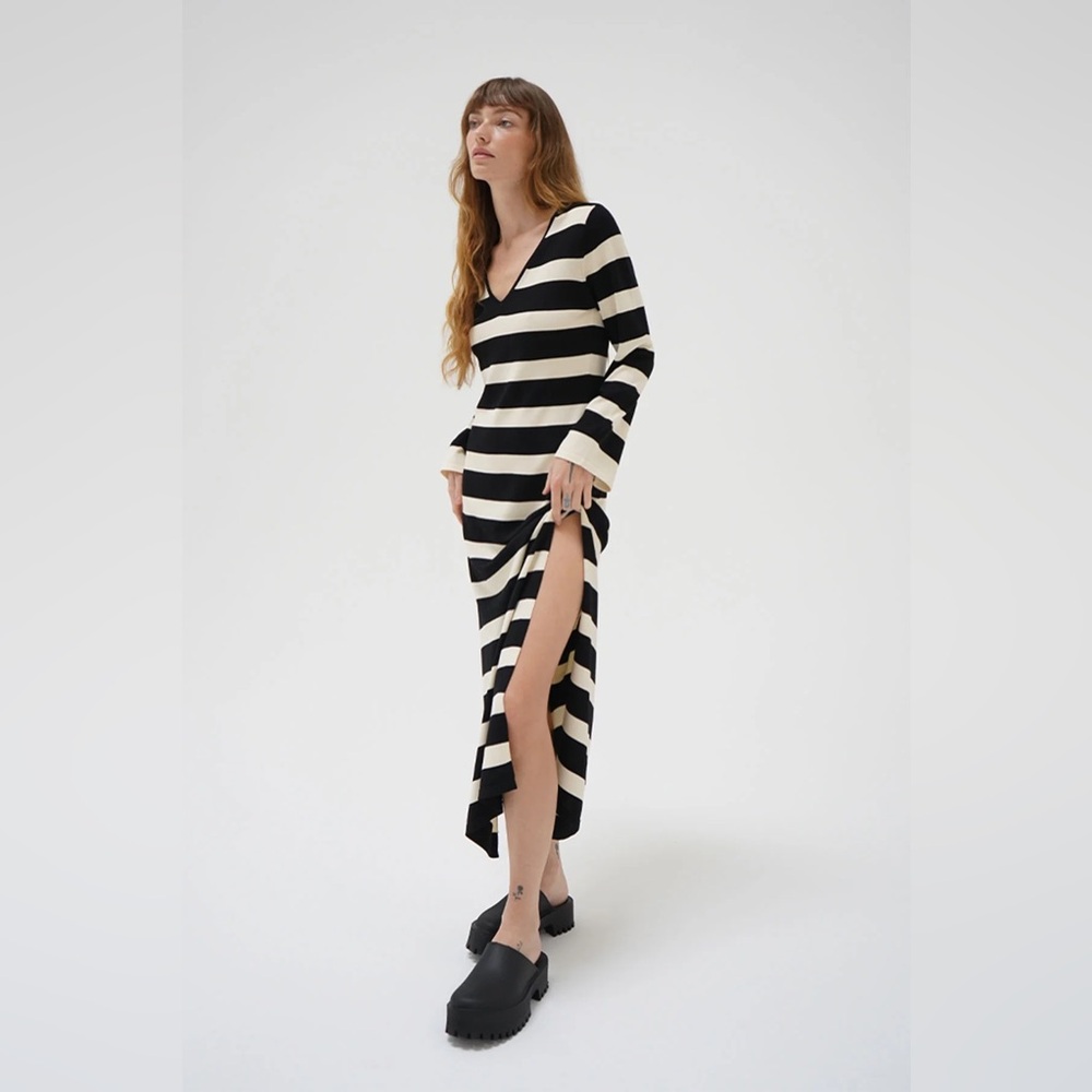 LNA ‘Elin’ Long Sleeve Stripe Dress in Ivory/ Black Size M